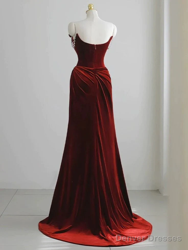 Off-the-Shoulder Red Velvet Evening Dress Floral Prom Dress Chic Mermaid Dress Secondary image