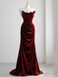 Off-the-Shoulder Red Velvet Evening Dress Floral Prom Dress Chic Mermaid Dress