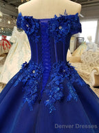 Off-The-Shoulder Royal Blue Evening Dresses With 3D Floral Lace