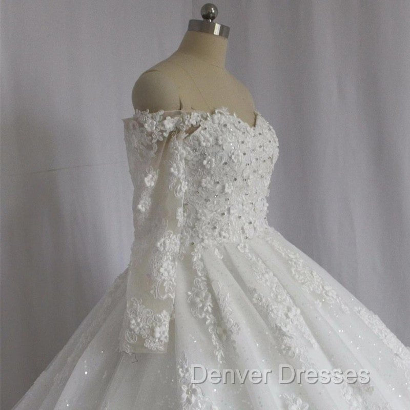 Off The Shoulder Royal Train Lace Wedding Dress Ball Gowns