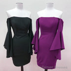 Off The Shoulder Satin Sheath Homecoming Dresses With Puffy Sleeves