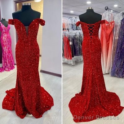 Off The Shoulder Sequins Prom Dresses Mermaid Long Evening Dresses Secondary image
