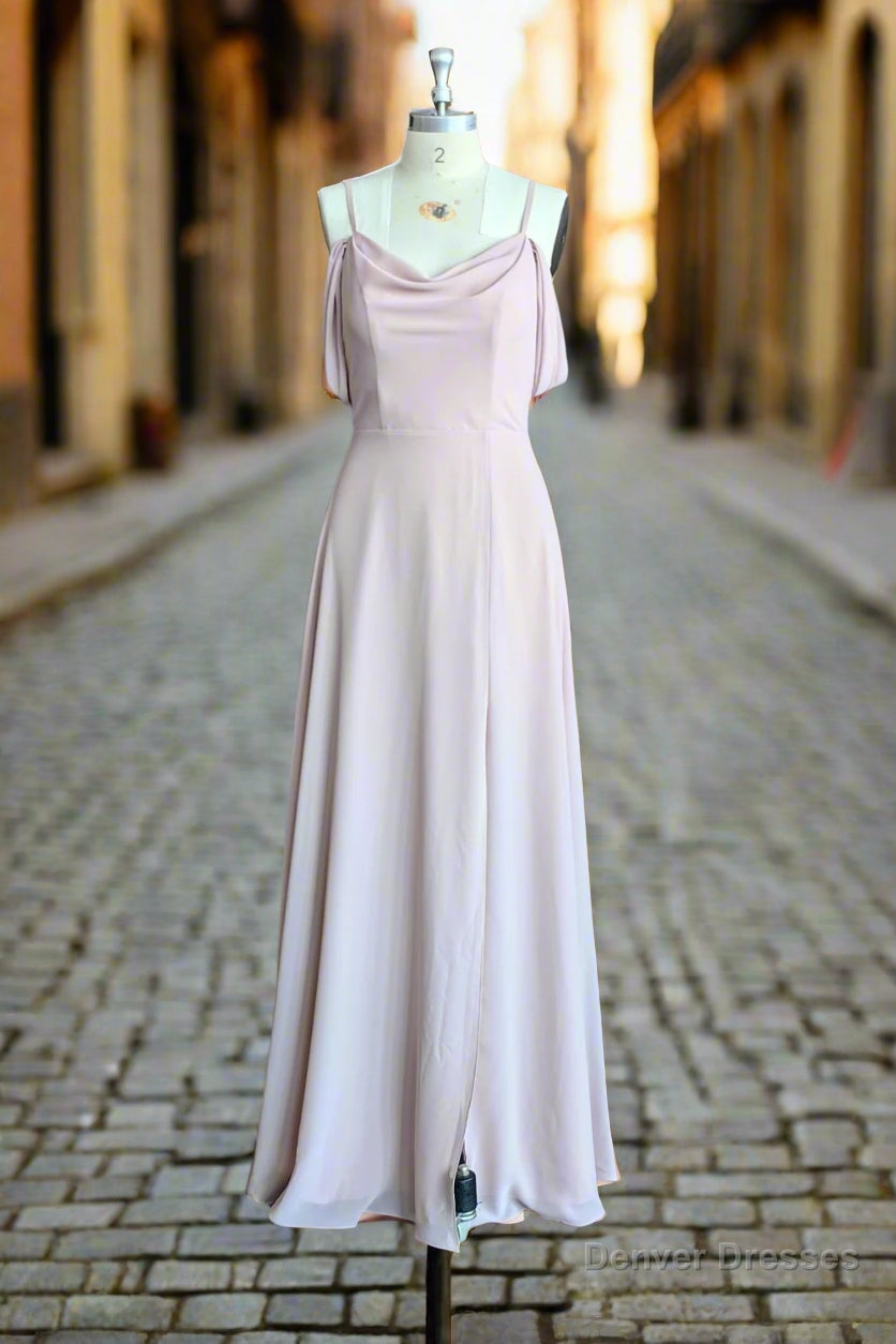 Off-the-shoulder Sheath/Column High Slit Dress with Spaghetti Straps Main image