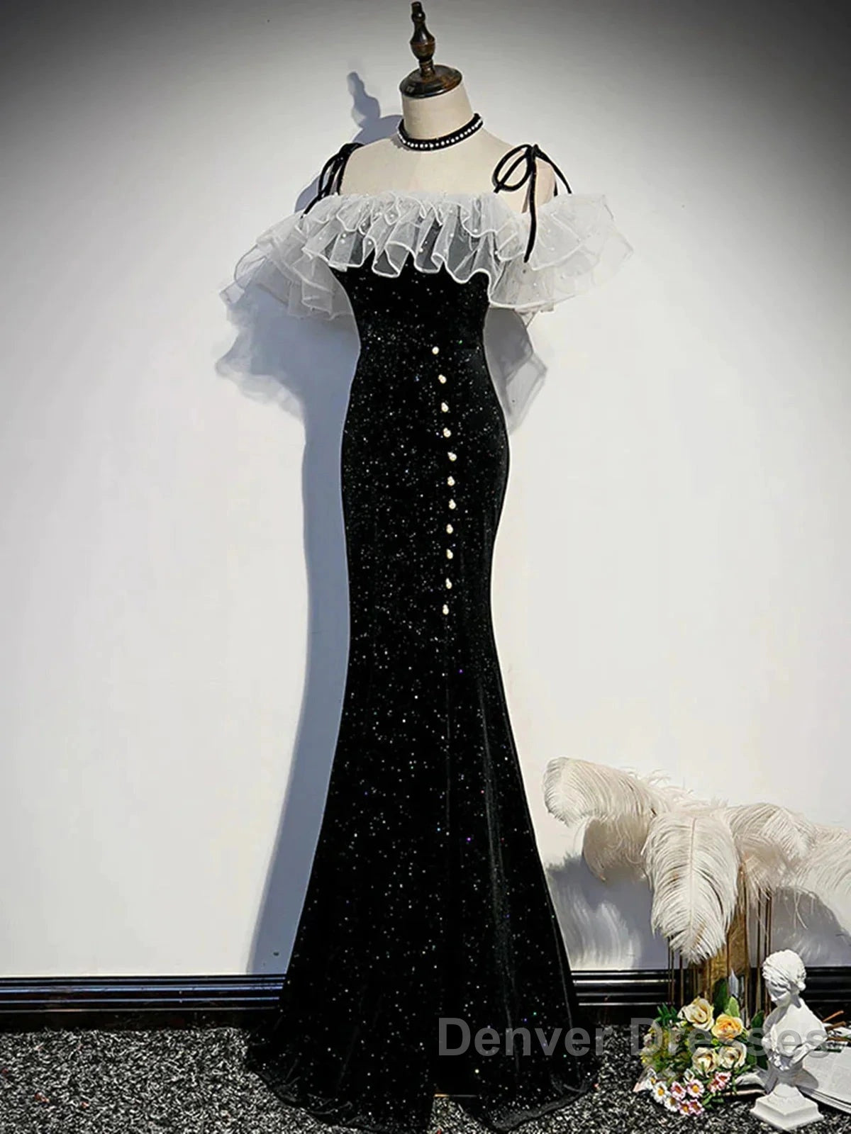 Off The Shoulder Shiny Black Mermaid Prom Dress, Off Shoulder Shiny Black Long Formal Evening Dress