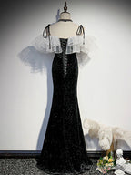 Off the Shoulder Shiny Black Mermaid Prom Dresses, Shiny Black Long Formal Dresses