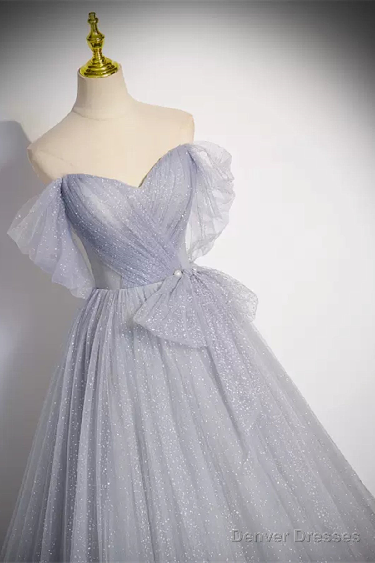 Off the Shoulder Shiny Gray Long Prom Dresses, Off Shoulder Gray Long Formal Evening Dresses Secondary image