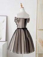 Off The Shoulder Short Black Floral Prom Dress, Short Black Floral Graduation Homecoming Dress