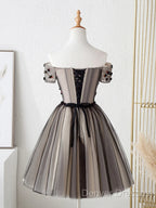 Off The Shoulder Short Black Floral Prom Dress, Short Black Floral Graduation Homecoming Dress