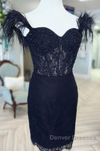 Off the Shoulder Short Black Lace Prom Dress, Short Black Lace Formal Homecoming Dress