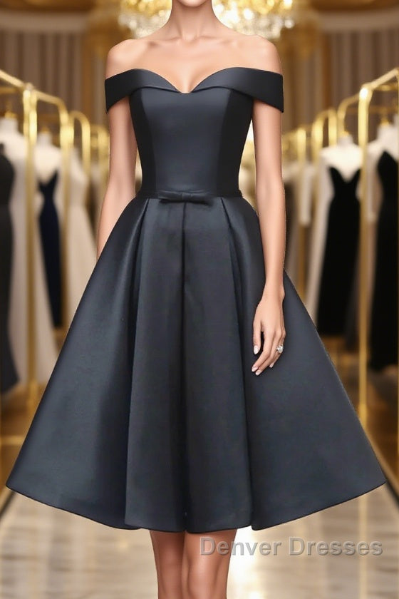 Off the Shoulder Short Black Prom Dress, Off Shoulder Short Black Formal Graduation Dress Main image