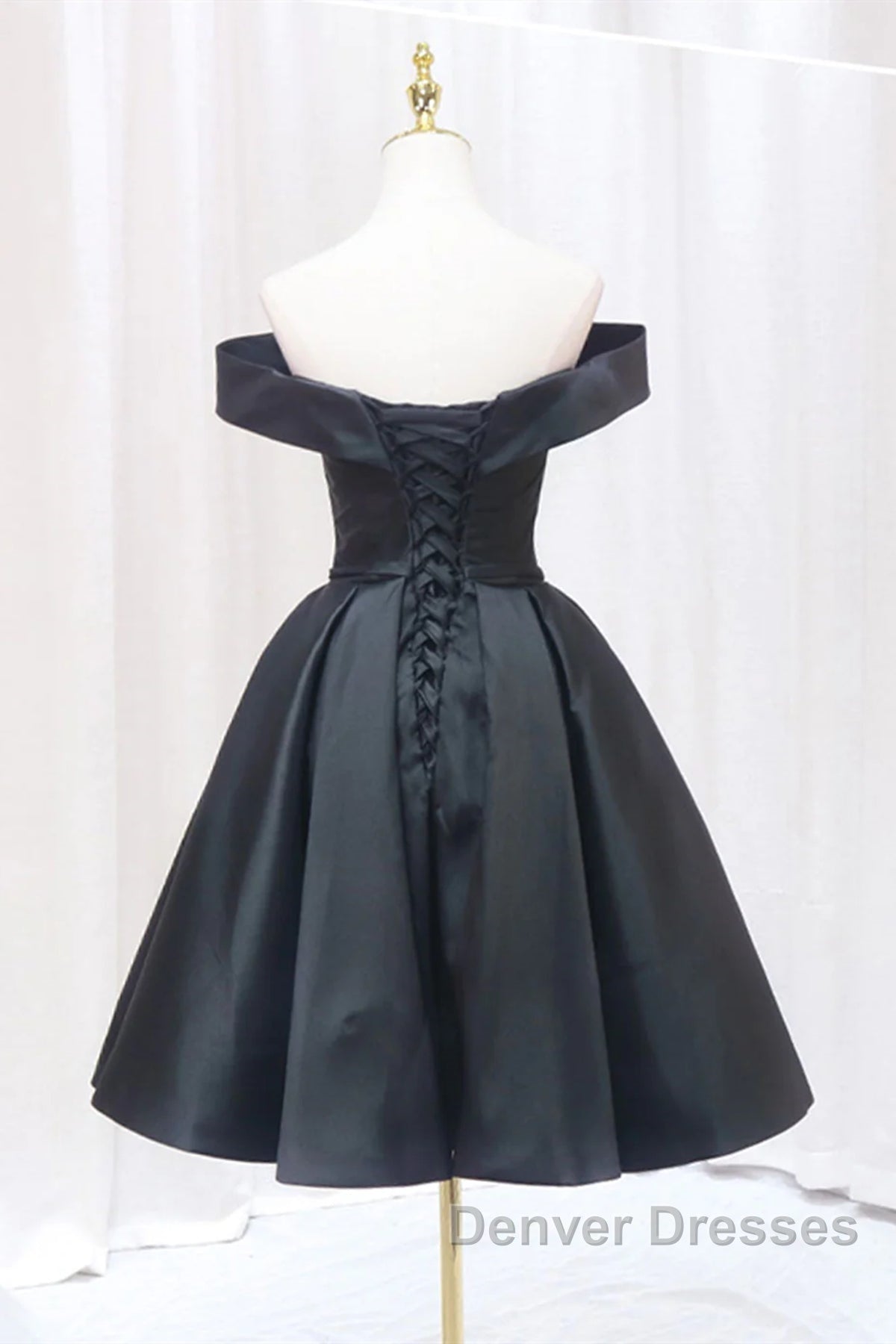 Off the Shoulder Short Black Prom Dress, Off Shoulder Short Black Formal Graduation Dress
