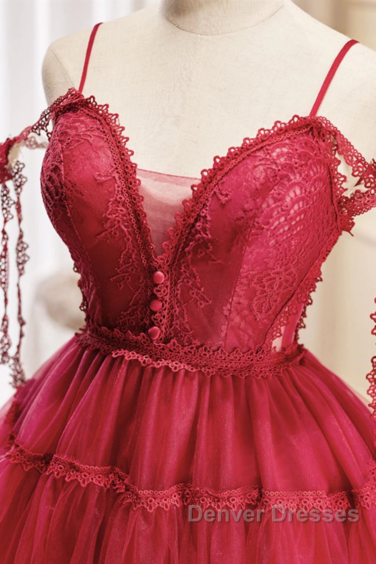 Off the Shoulder Short Burgundy Lace Prom Dress, Wine Red Short Lace Formal Graduation Dress