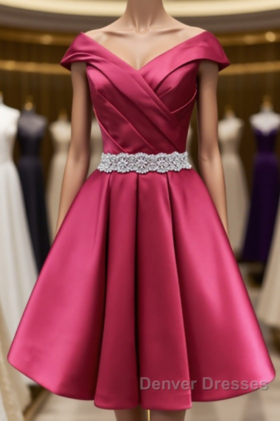 Off the Shoulder Short Burgundy Prom Dress, Short Wine Red Formal Graduation Homecoming Dress Main image