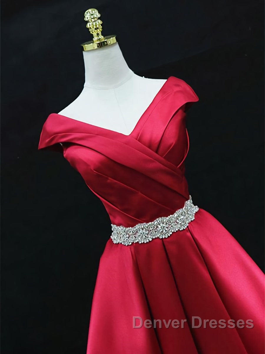 Off the Shoulder Short Burgundy Prom Dress, Short Wine Red Formal Graduation Homecoming Dress