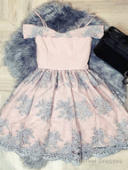 Off The Shoulder Short Lace Prom Dresses, Off Shoulder Short Lace Formal Graduation Dresses