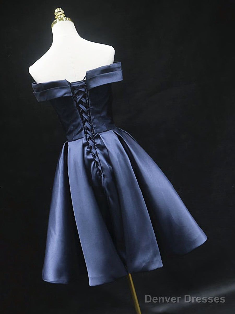 Off the Shoulder Short Navy Blue Prom Dresses, Short Blue Homecoming Graduation Dresses Secondary image