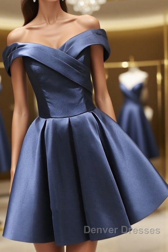 Off the Shoulder Short Navy Blue Prom Dress, Short Navy Blue Formal Homecoming Graduation Dress Main image