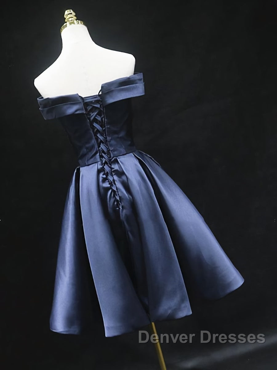 Off the Shoulder Short Navy Blue Prom Dress, Short Navy Blue Formal Homecoming Graduation Dress Secondary image
