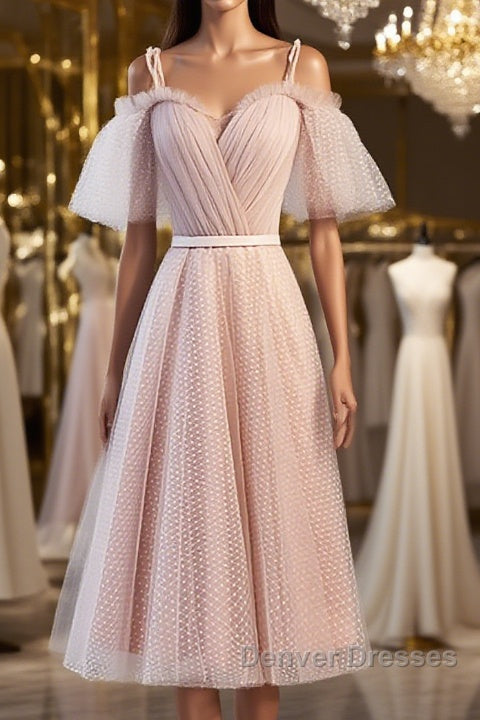 Off the Shoulder Short Pink Prom Dress with Corset Back, Short Pink Formal Graduation Bridesmaid Dress Main image