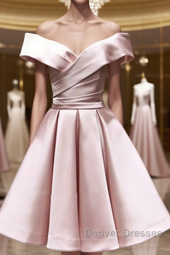 Off the Shoulder Short Pink Prom Dress, Short Pink Formal Evening Graduation Dress Main image