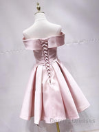 Off the Shoulder Short Pink Prom Dress, Short Pink Formal Evening Graduation Dress
