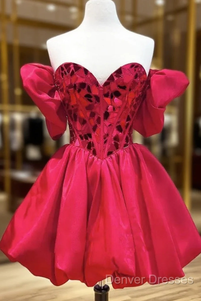 Off The Shoulder Short Red Prom Dress, Short Red Formal Graduation Dress Main image