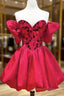 Off The Shoulder Short Red Prom Dress, Short Red Formal Graduation Dress