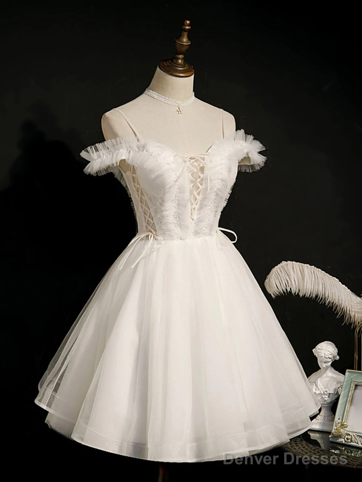 Off the Shoulder Short White Lace Prom Dresses, Short White Lace Formal Homecoming Dresses Secondary image