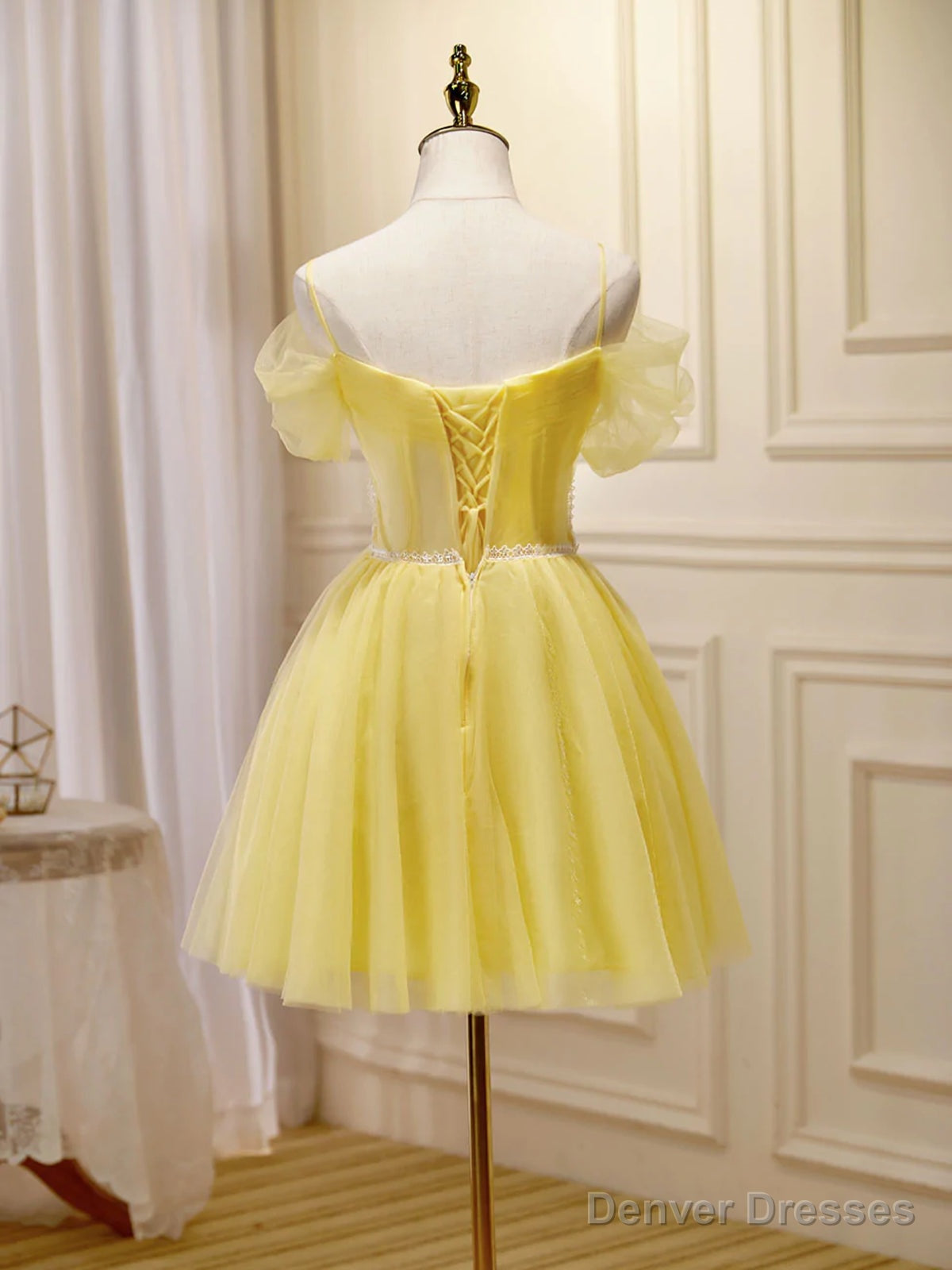 Off the Shoulder Short Yellow Prom Dresses, Off Shoulder Short Yellow Formal Graduation Dresses