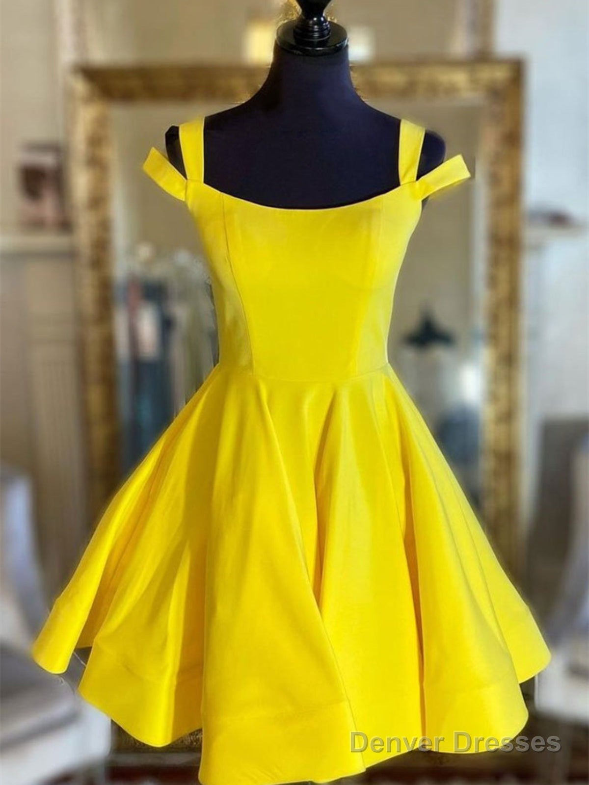 Off The Shoulder Short Yellow Prom Dresses, Short Yellow Formal Graduation Dresses Main image