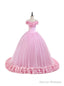 Off the Shoulder Sweet 16 Dress Pink 3D Flowers Tulle Quinceanera Dresses