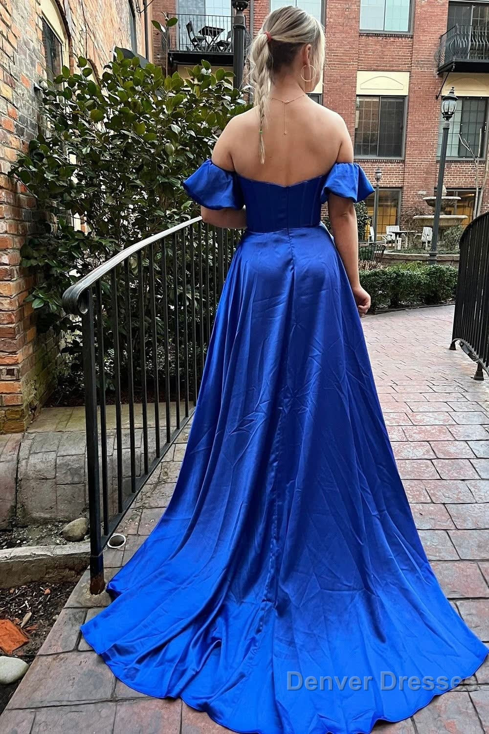 Off The Shoulder Sweetheart Royal Blue Long Prom Dress with Slit Secondary image