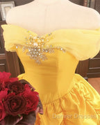 Off The Shoulder Taffeta Ball Gown Quinceanera Dress Yellow