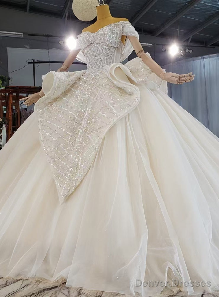 Off the Shoulder Tulle Beading Wedding Dress Main image