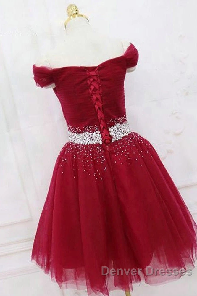 Off The Shoulder Tulle Red Short Prom Dress Lace Up Secondary image