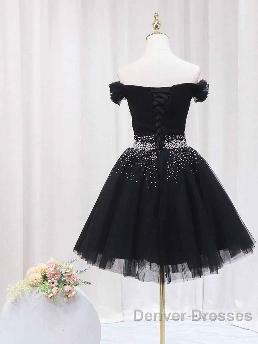 Off The Shoulder Tulle Red Short Prom Dress Lace Up
