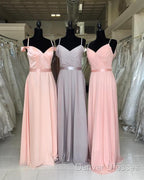 Off The Shoulder V-Neck Chiffon Bridesmaid Dress Floor Length
