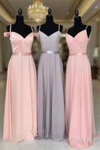 Off The Shoulder V-Neck Chiffon Bridesmaid Dress Floor Length