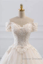 Off-The-Shoulder Wedding Gown With Lace Appliques