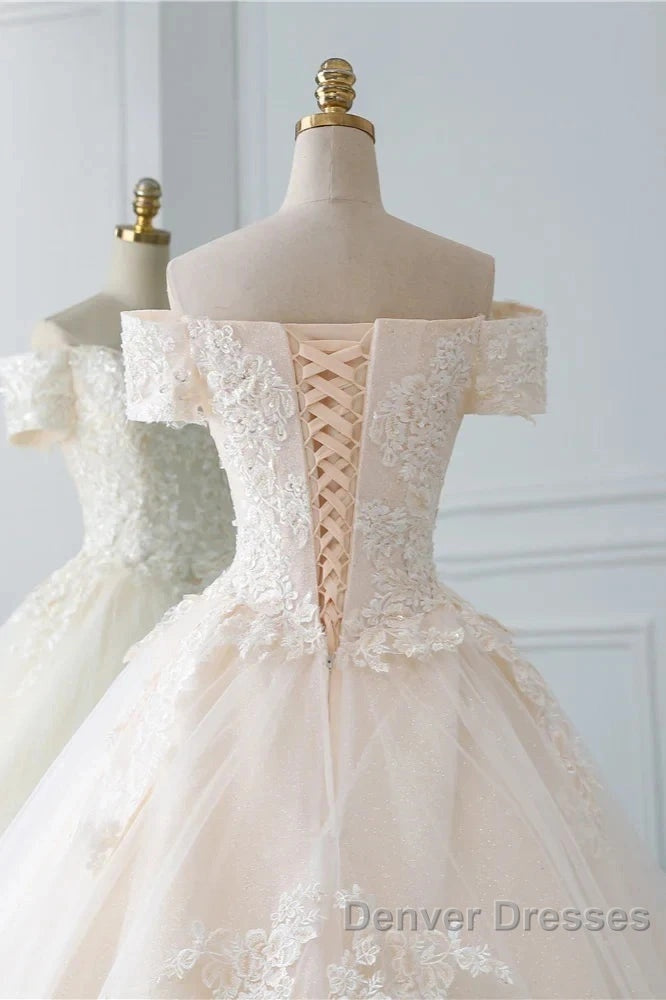 Off-The-Shoulder Wedding Gown With Lace Appliques