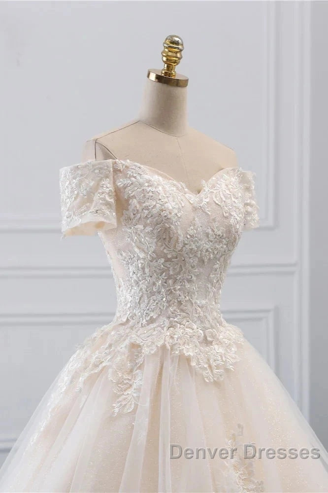 Off-The-Shoulder Wedding Gown With Lace Appliques