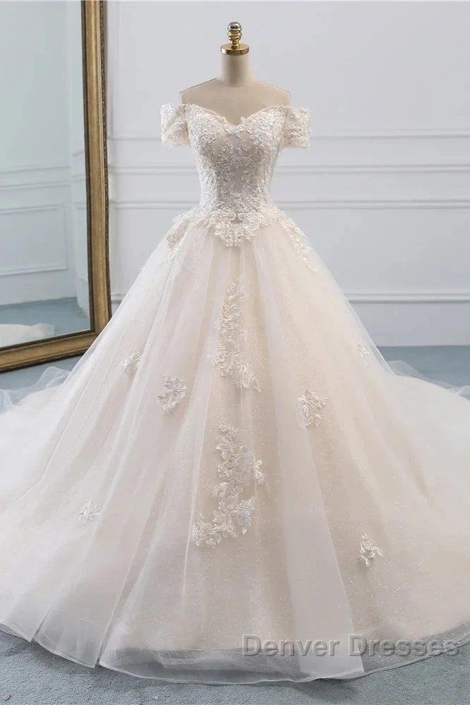 Off-The-Shoulder Wedding Gown With Lace Appliques