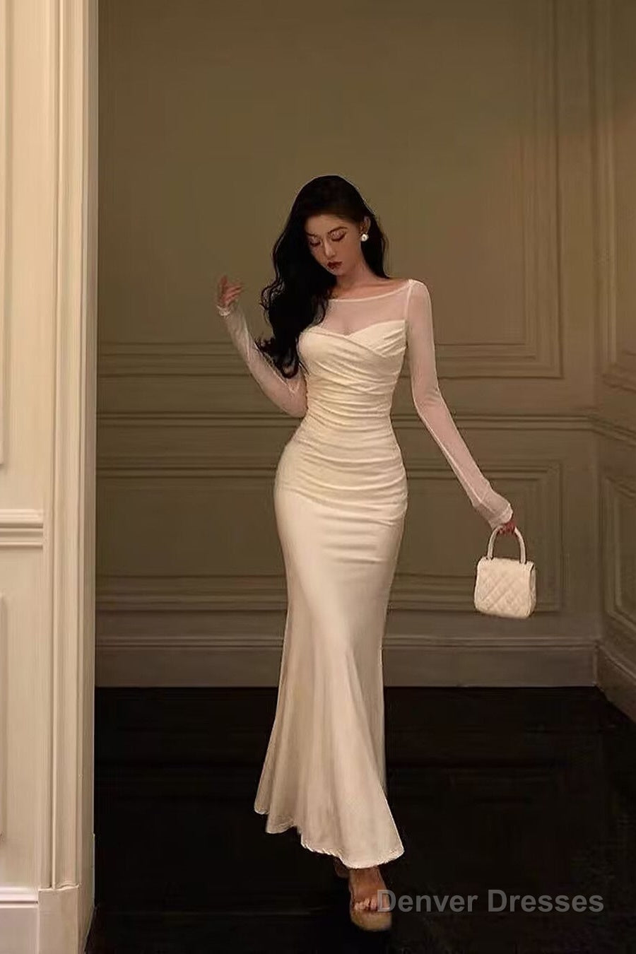 Off The Shoulder White Mermaid Prom Dresses