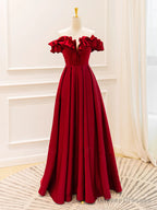 Off the Shoulder Yellow Burgundy Long Prom Dresses, Yellow Wine Red Long Satin Formal Dresses