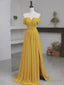 Off The Shoulder Yellow Chiffon Long Prom Dresses, Yellow Long Formal Bridesmaid Dresses