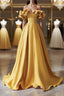 Off the Shoulder Yellow Satin Long Prom Dress, Off Shoulder Yellow Long Formal Evening Dress