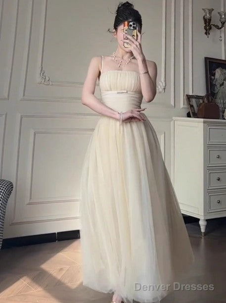 Off-White A-Line Spaghetti Strap Tulle Prom Dress Birthday Dress Secondary image