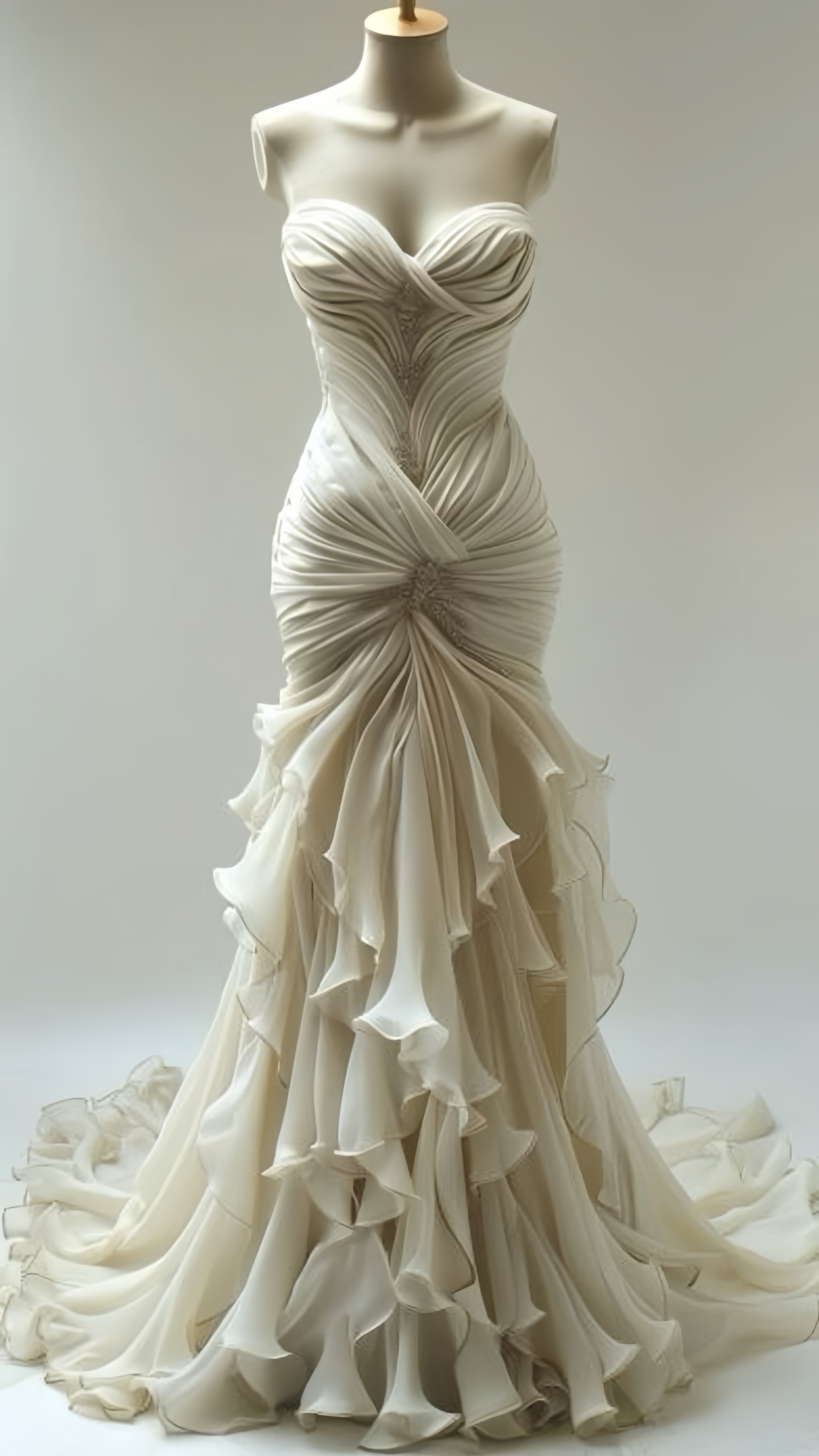 Off White Pleated Evening Prom Dress, Sweetheart Organza Wedding Dress, Main image
