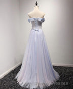 Light Blue Tulle Lace Long Prom Dress, Lace Evening Dress