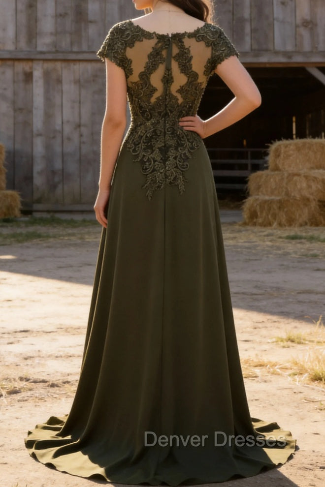Olive A Line Satin Prom Dress with Slit
